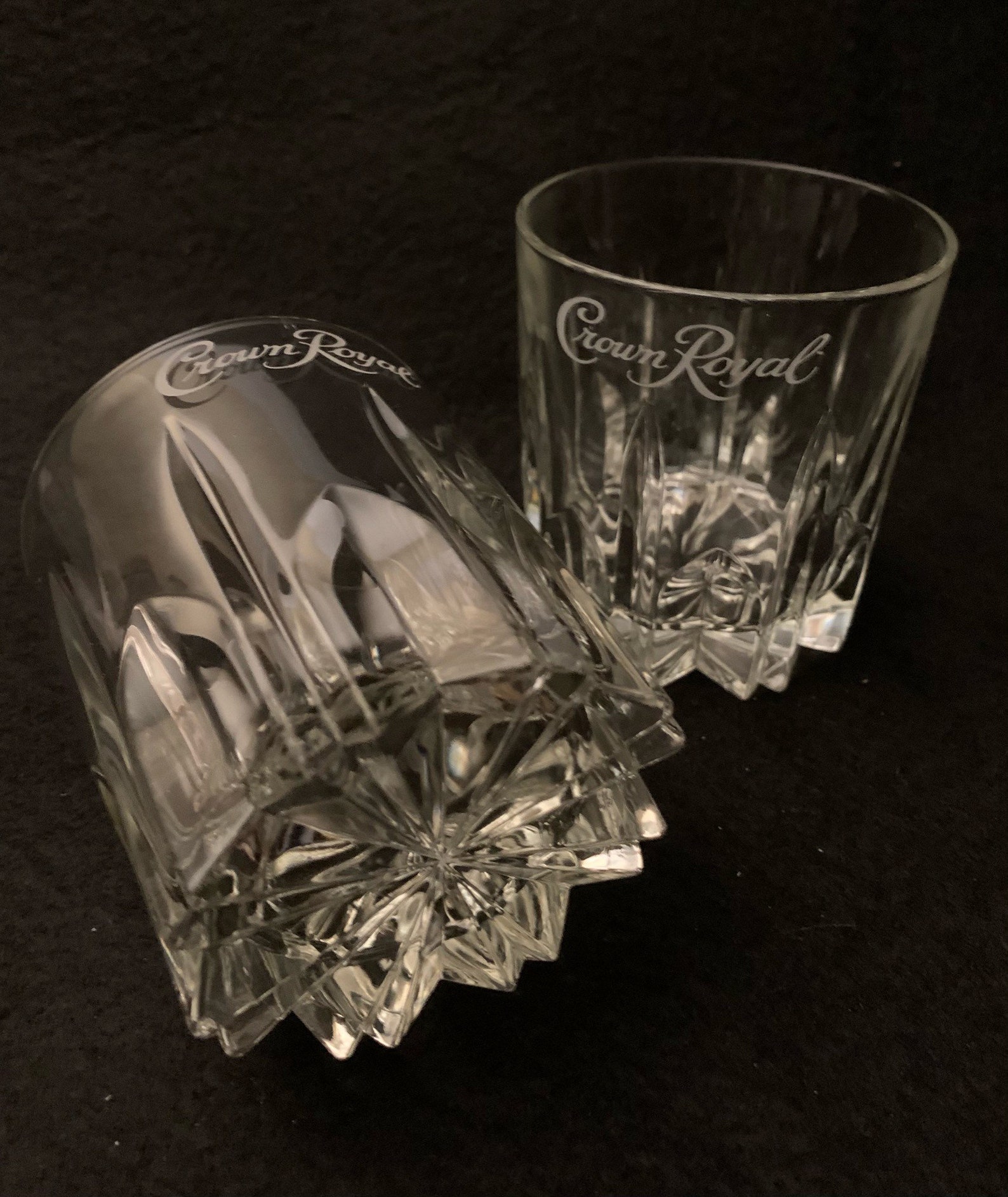 Vintage Crown Royal Etched Faceted Whiskey Glasses Set of Etsy