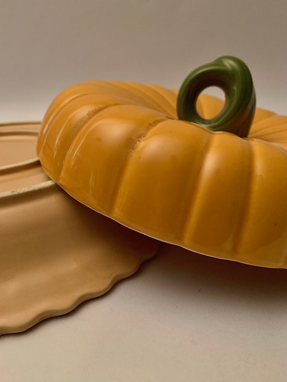 Vintage 90s Ceramic Covered Pumpkin Pie Plate With Recipe - Etsy