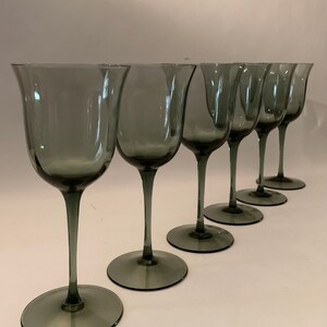 Vintage Sasaki Andover Optic (Grey) Green Tulip Wine Glasses - Set of (6)