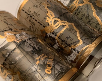 Vintage Cera World Atlas Map Glasses: Mid Century Modern Barware Set - Set of 2