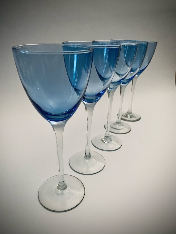 Elegant Light Blue and Clear Wine Glasses Stemware - Set of (5) - Etsy