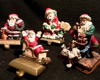 Vintage Resin/Cast Iron Santa Stocking Holder - Choose  Santa Wreath, Santa’s WorkShop, Santa OR Kurt Adler Santa - Sold Individually