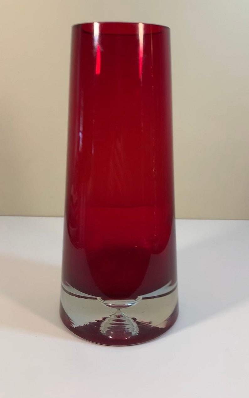 Beautiful Blown Cranberry & Clear Glass Vase - Etsy