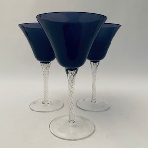Vintage Braid Encased Air Twist Stem Purple Blue Martini / Wine Glasses Set (3)