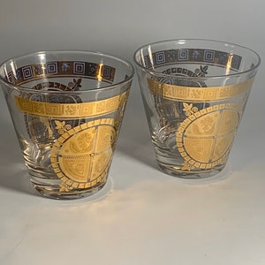 Vintage Culver Coronet Mid Century Gold  Rocks Glasses / Tumblers - Set of (2)