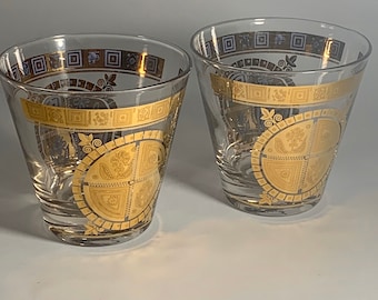 Vintage Culver glasset – guldfärgad barbehör – whiskyglas från mitten av århundradet, Hollywood Regency cocktailglas, set om 2