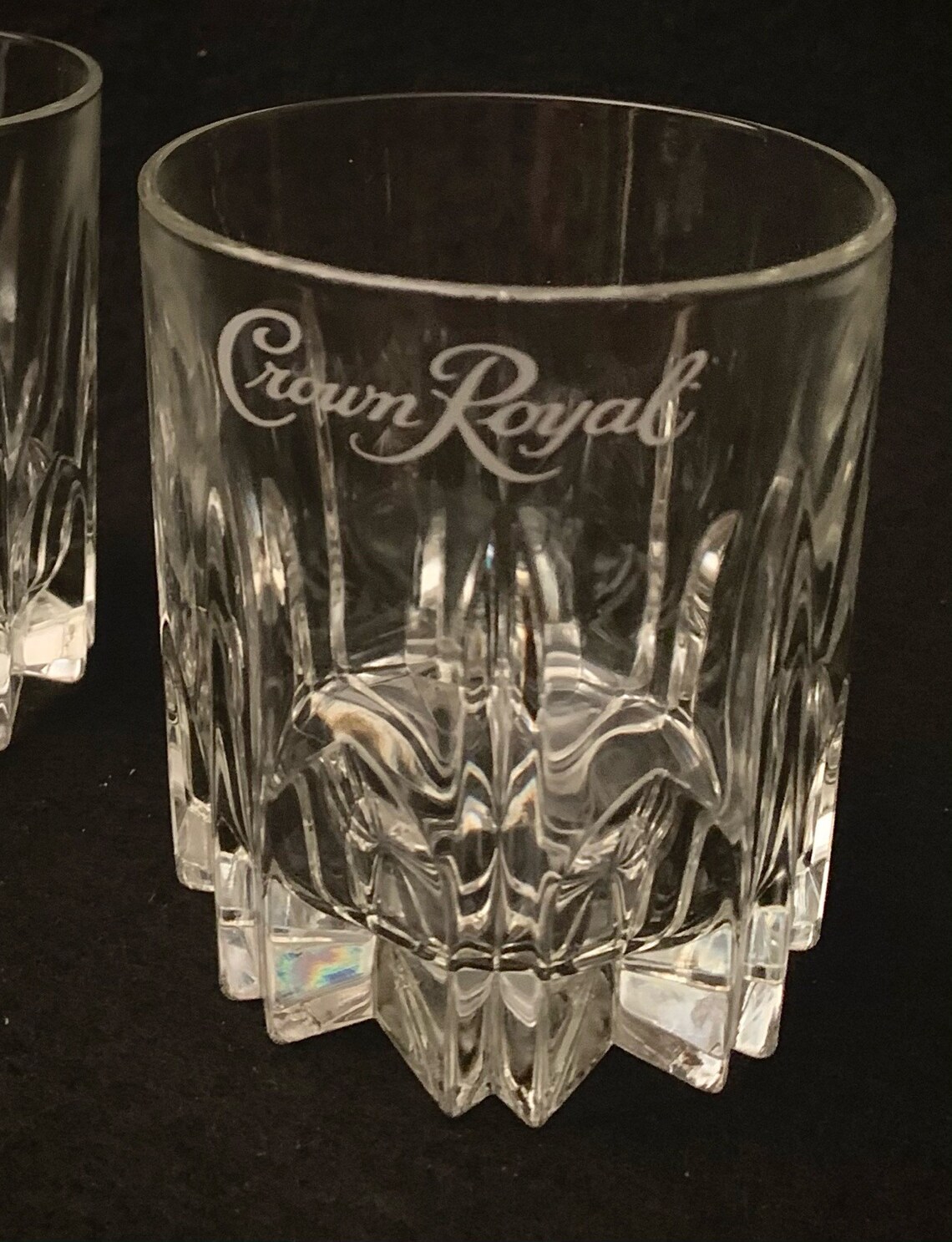 Vintage Crown Royal Etched Faceted Whiskey Glasses Set of Etsy