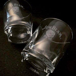 Vintage Jim Beam Kentucky Straight Bourbon Whiskey Notched Side Glasses - Set of (2)