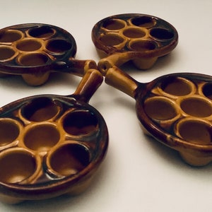 Vintage Rustic  Brown Glaze Ceramic Escargot /Snail Dish / Snail Pots - Set of (4)