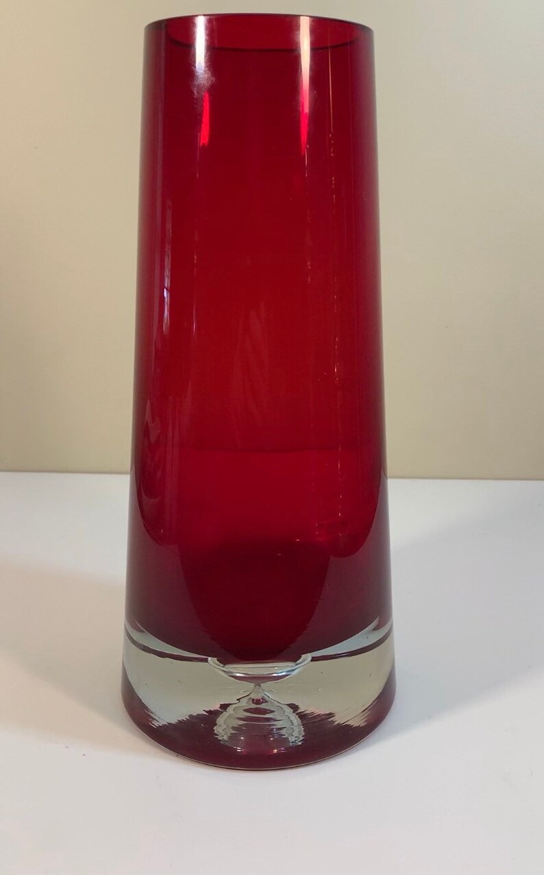 Beautiful Blown Cranberry & Clear Glass Vase - Etsy