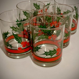 Vintage Indiana Glass Holly Berry Old Fashioned 10 oz Tumbler Glasses - Set of 6 (New/Old Stock)