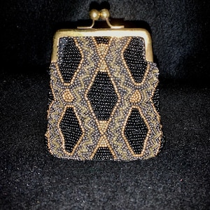 David Mattery Geldbörse, Vintage Schwarz, Gold, Grau Hand Perlen Geldbörse