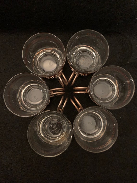 Vintage Continental Set by Libbey Glass Co. Cup Metal Holders