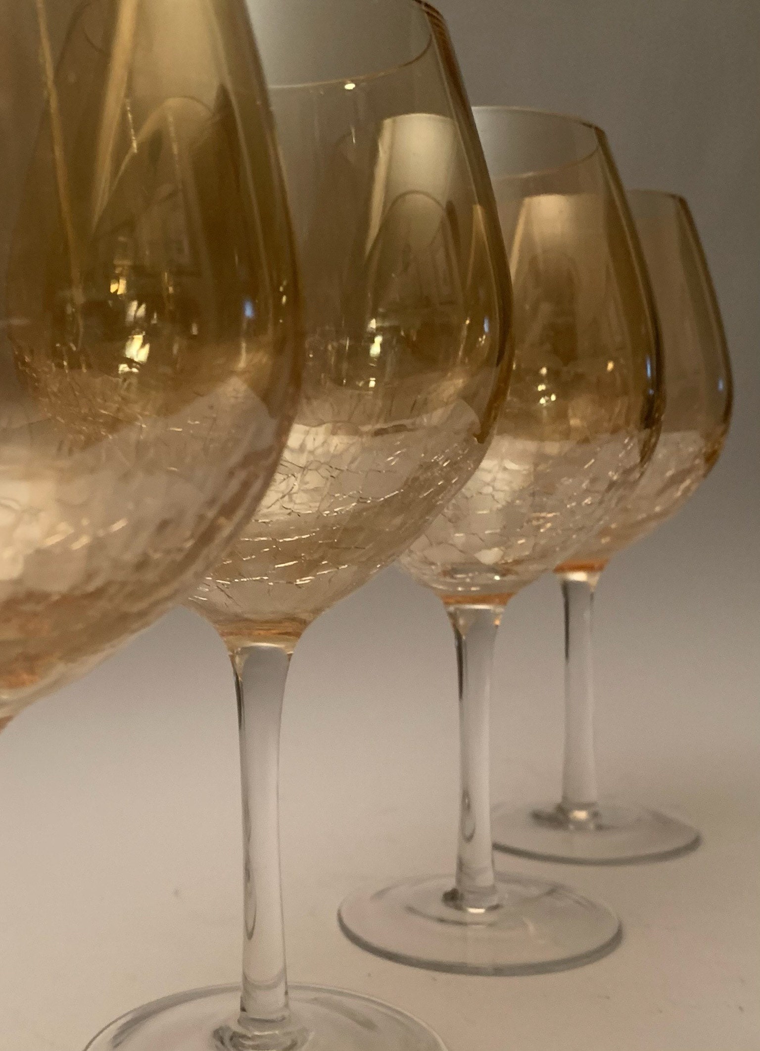 Golden Amber Luster Crackle Wine Goblet, Crackle Wine Glasses, Set of (4)