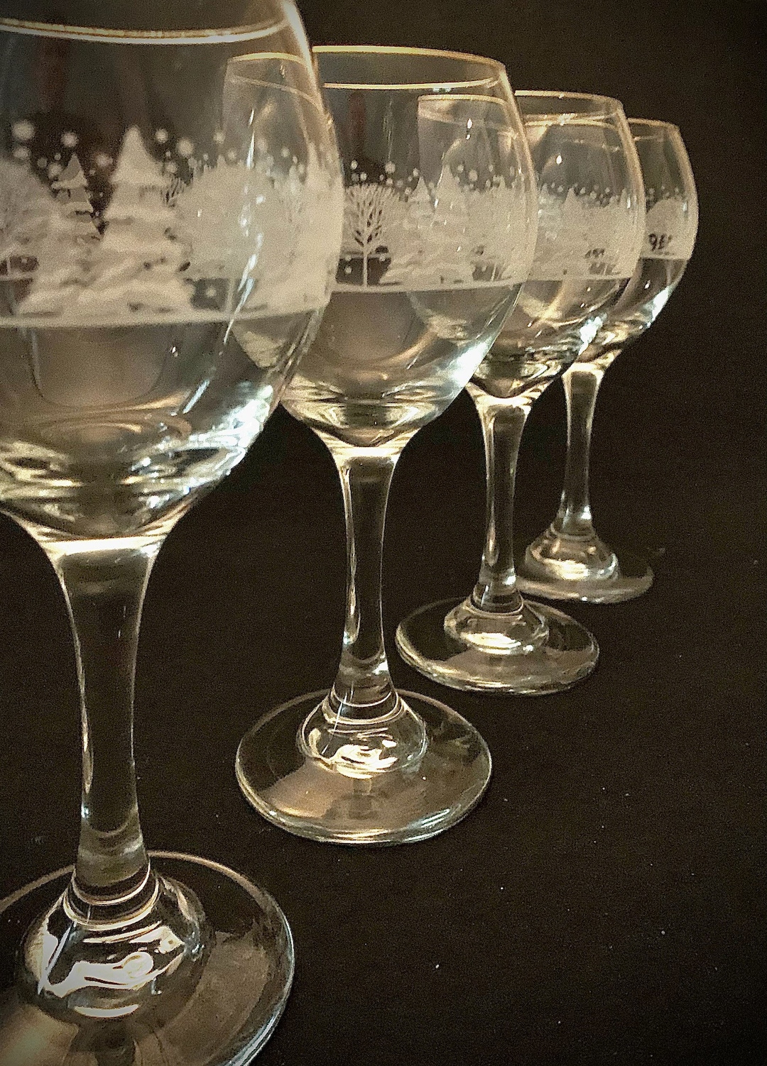 1980's Libbey Holiday Wine Glassesfrosted / Etched White Etsy