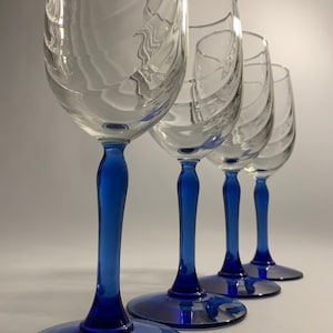 Wine glasses by Lenox Cobalt Blue Stem & Foot, Swag Bowl with Gold Rim / set of (4)
