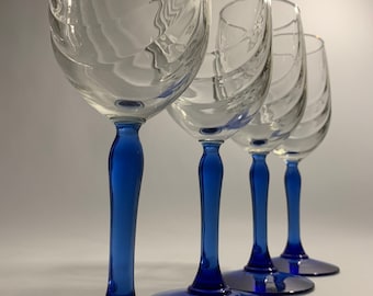 Weingläser von Lenox Cobalt Blue Stem & Foot, Swag Bowl mit Goldrand / (4er)