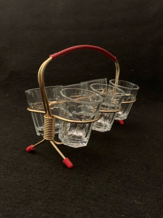 Vintage 50s 60s Wire Shot Glass Caddy Set of 6 Glasses / Gold Etsy