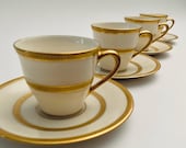 Vintage Lenox Tuxedo Fine Ivory and Gold Bone China Demitasse Cups and Saucers M-147