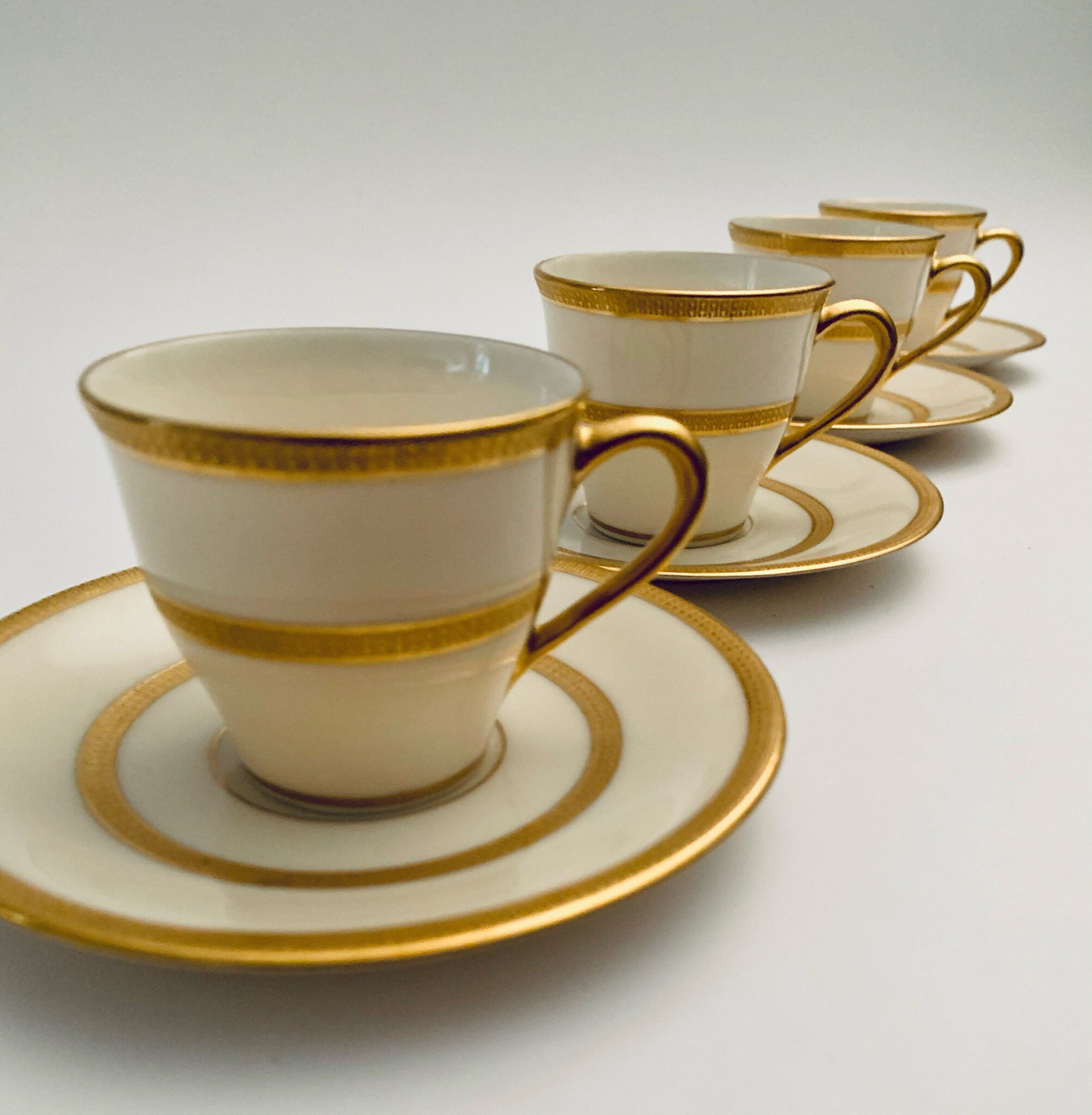 Vintage Lenox Tuxedo Fine Ivory and Gold Bone China Demitasse Cups 