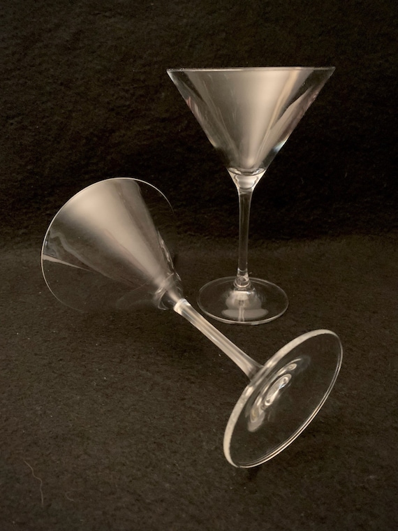 Vintage Wiggle Wavy Crooked Green Stem Martini Glasses Set of 4 