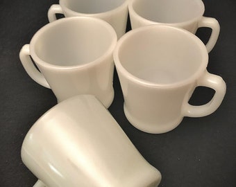 Vintage Anchor Hocking Fire King White Coffee Mugs / Vintage Fire King Oven Ware White Coffee Cups / Milk Glass Cups