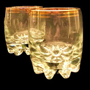 Vintage Old Fashion Glasses with Gold Rim and Lugged Base - Set of (2)