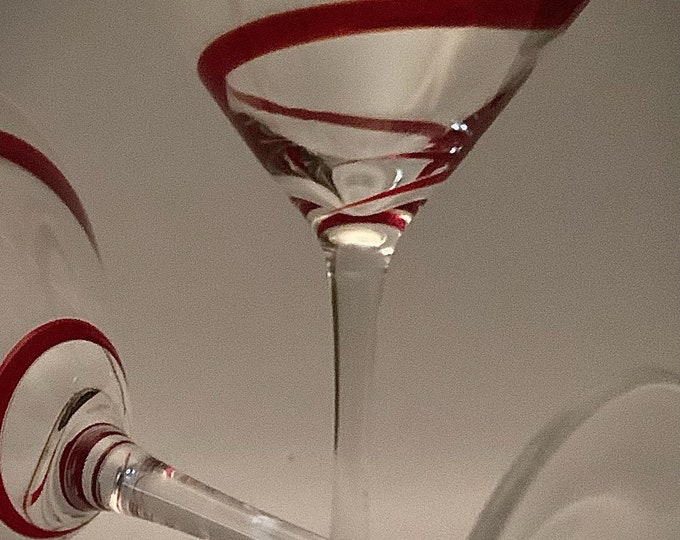 Vintage Red Swirl Martini Glasses Set of 2 Etsy