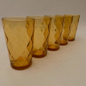 Vintage Hazel-Atlas Optic Diamond Amber Juice Glazen - Set van (5)