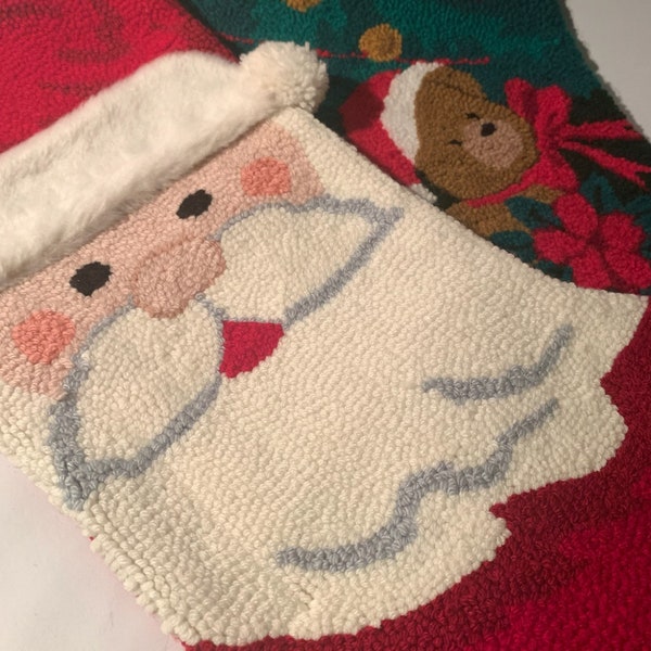Santa OR Teddy Bear Needlepoint Christmas Stocking - Sold Individually