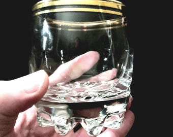 Vintage Old Fashion Glasses with Gold Rim and Lugged Base - Set of (2)