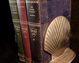 Vintage Brass Clam Shell Bookends: Coastal Library Decor