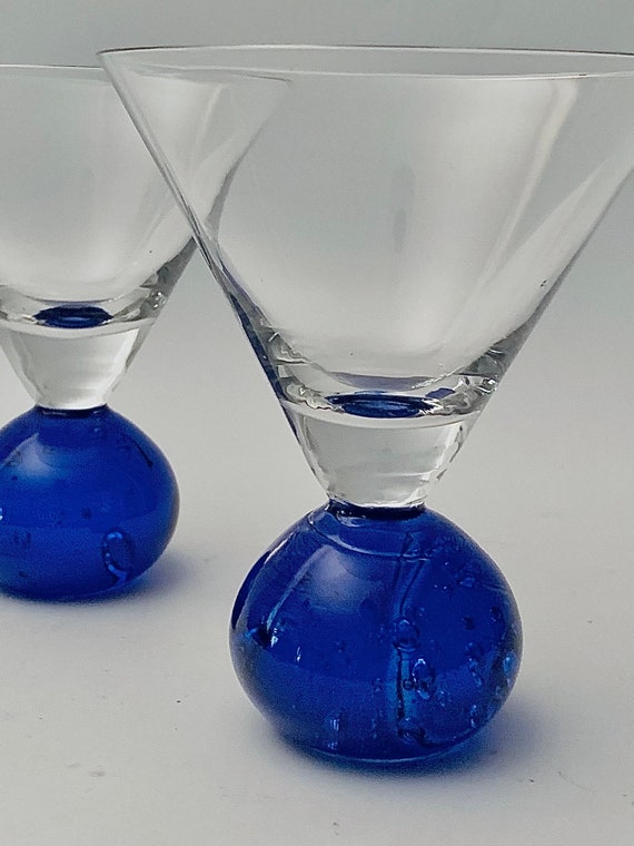 Vintage Large Cobalt Blue Bubble Ball Martini Glasses Set of Etsy