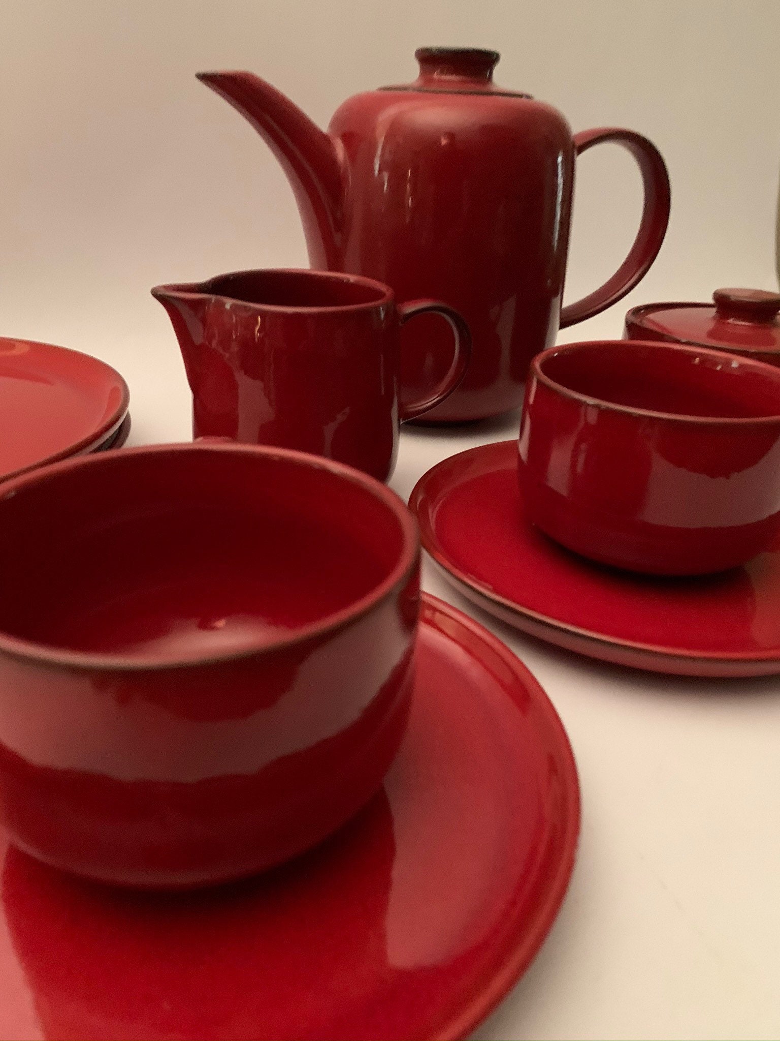 Vintage Red Melitta Germany Ceracron Tea or Coffee Set, 1960's Mid