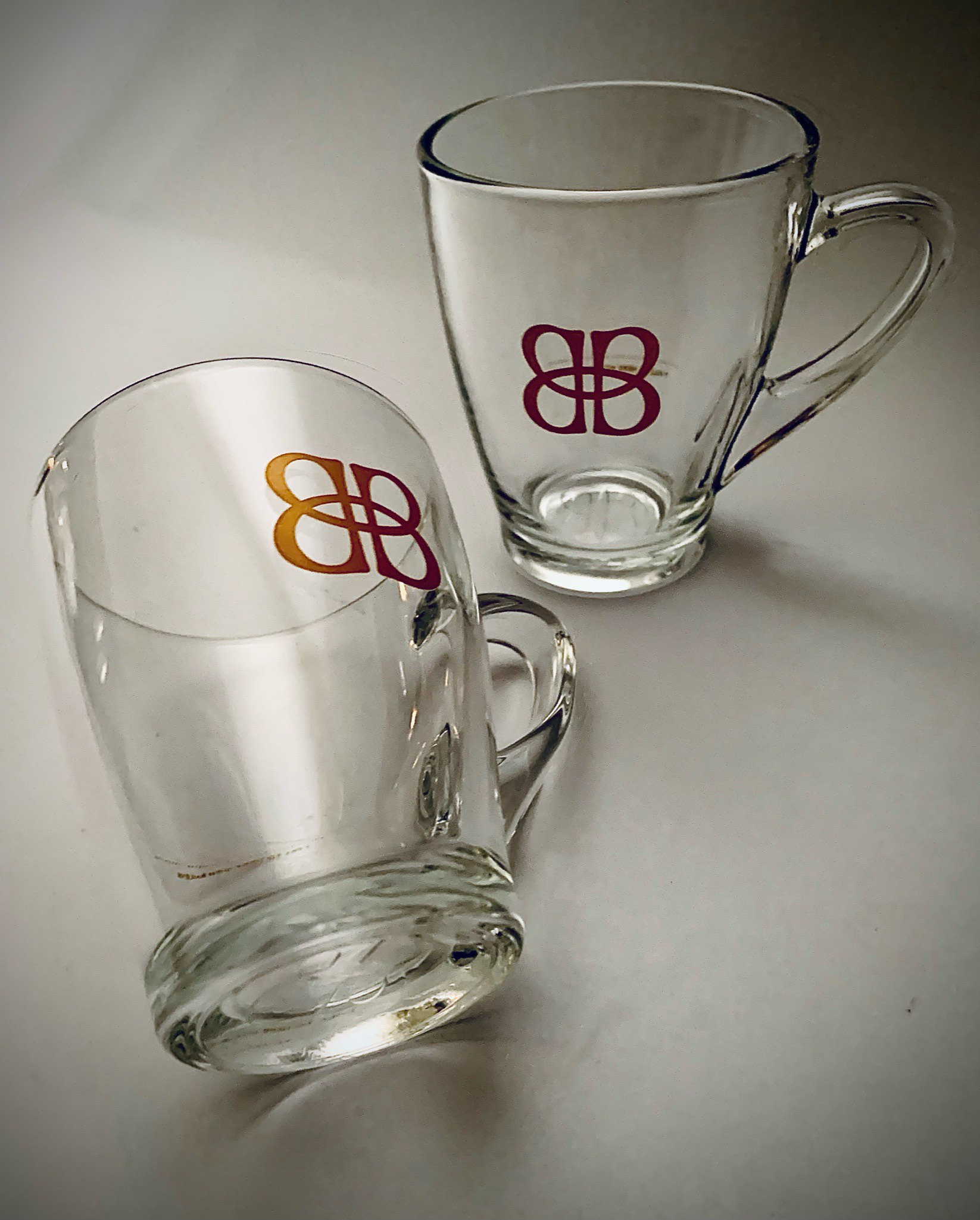 BB Baileys Irish Cream Clear Coffee Mug With Gold Logo & Embossed Bottom  Set of 2 