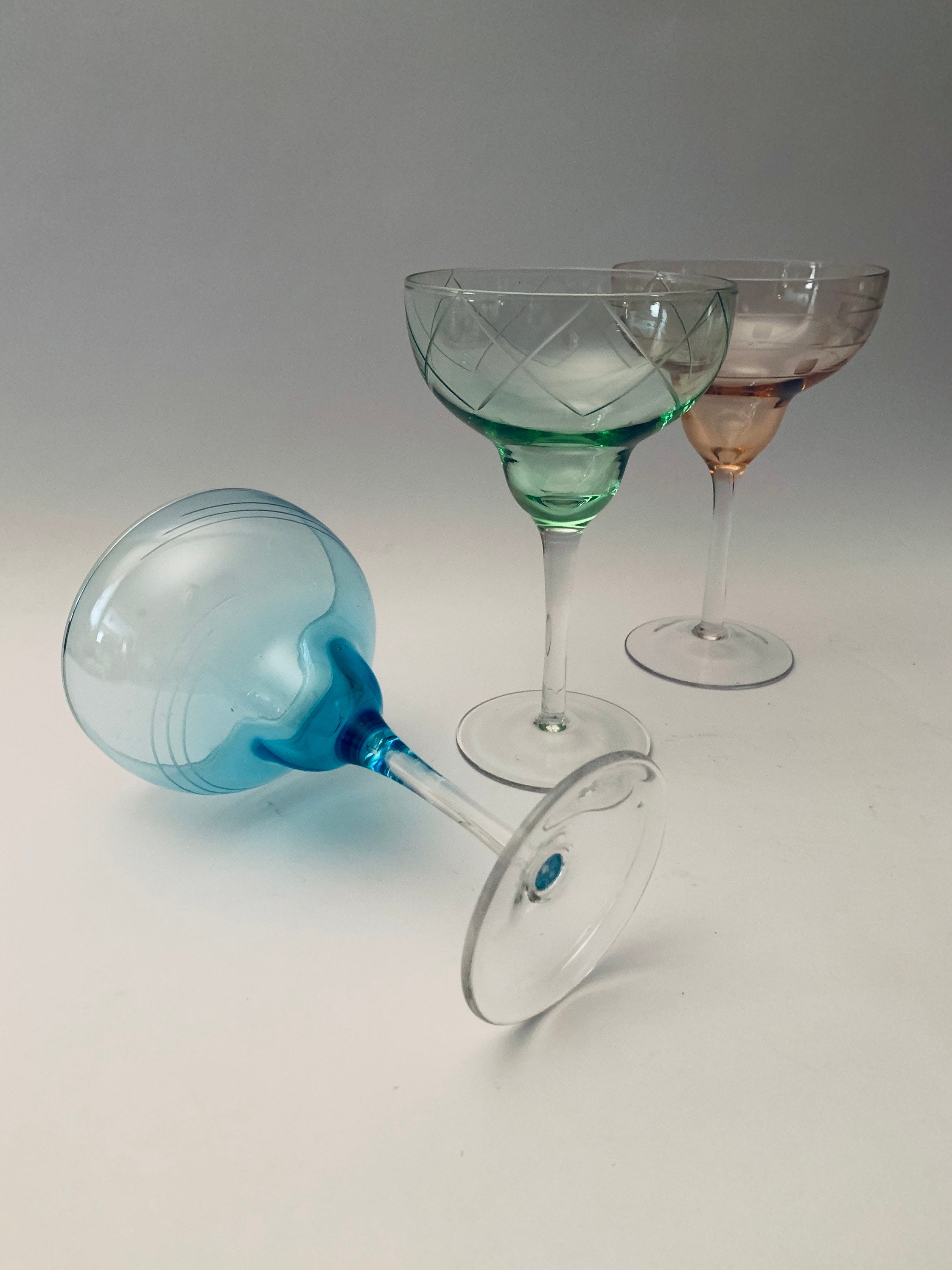 Multicolored Etched Margarita Glasses Cocktail Glasses Etsy UK