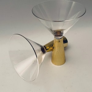 Gold (Shiny) Honeycomb Hammered Look Pedestal Stem Martini Cocktail Glasses - Single Glass OR Set of (2)