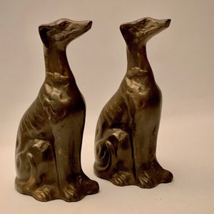 Vintage Pair Bronze Greyhound Dog Statues