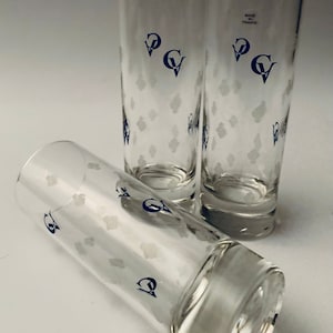 Etched Courvoisier Cognac Glasses w/ blue CV Logo France - Set of (3)