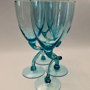Tall Stunning Bent Stem Large Aqua Wine  Glasses  - Set of (2)