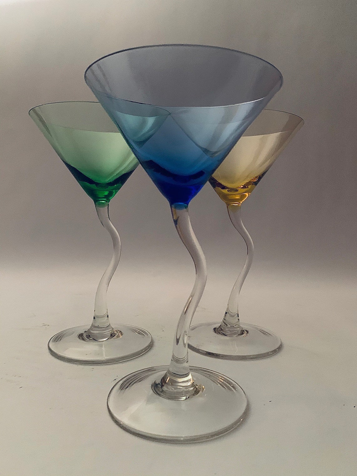 Wavy Crooked Stem Colorful Martini Glasses Set de 3 Etsy