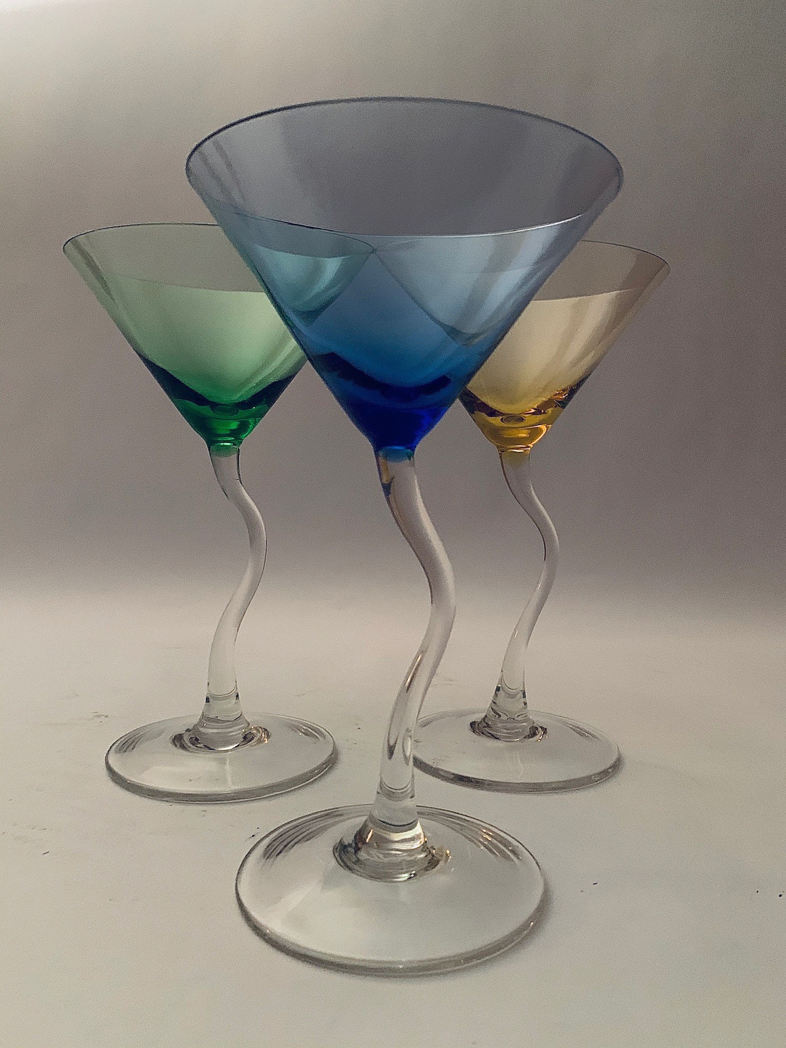 Wavy Crooked Stem Colorful Martini Glasses Set de 3 Etsy