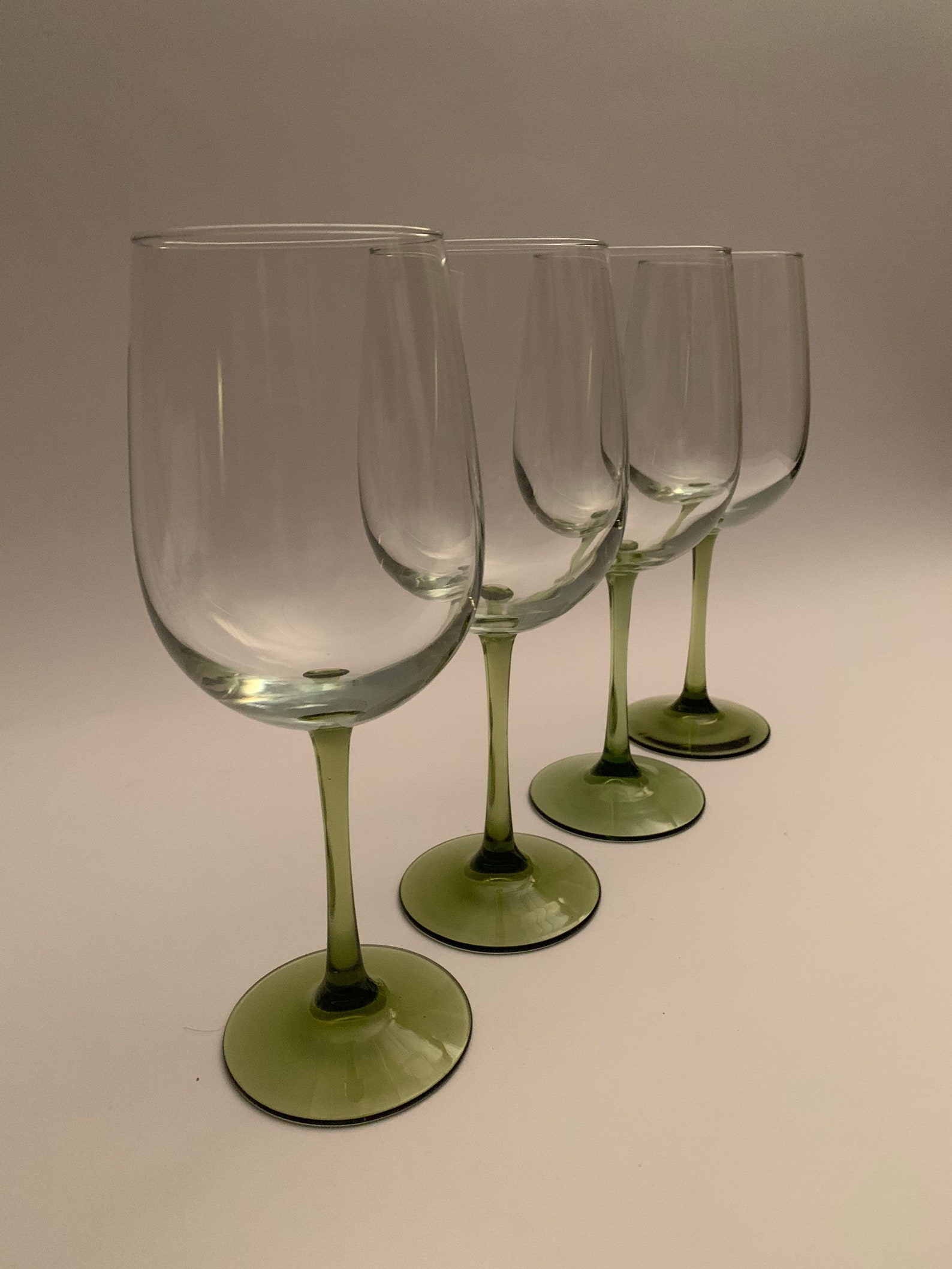 Elegant Vintage Olive Green Stem Wine/Water Glasses with Clear Etsy