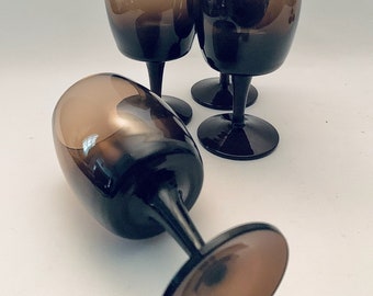 Vintage Gorham Mid Century Modern MCM Brown Accent Water (Wine) Glasses - Set of (4)