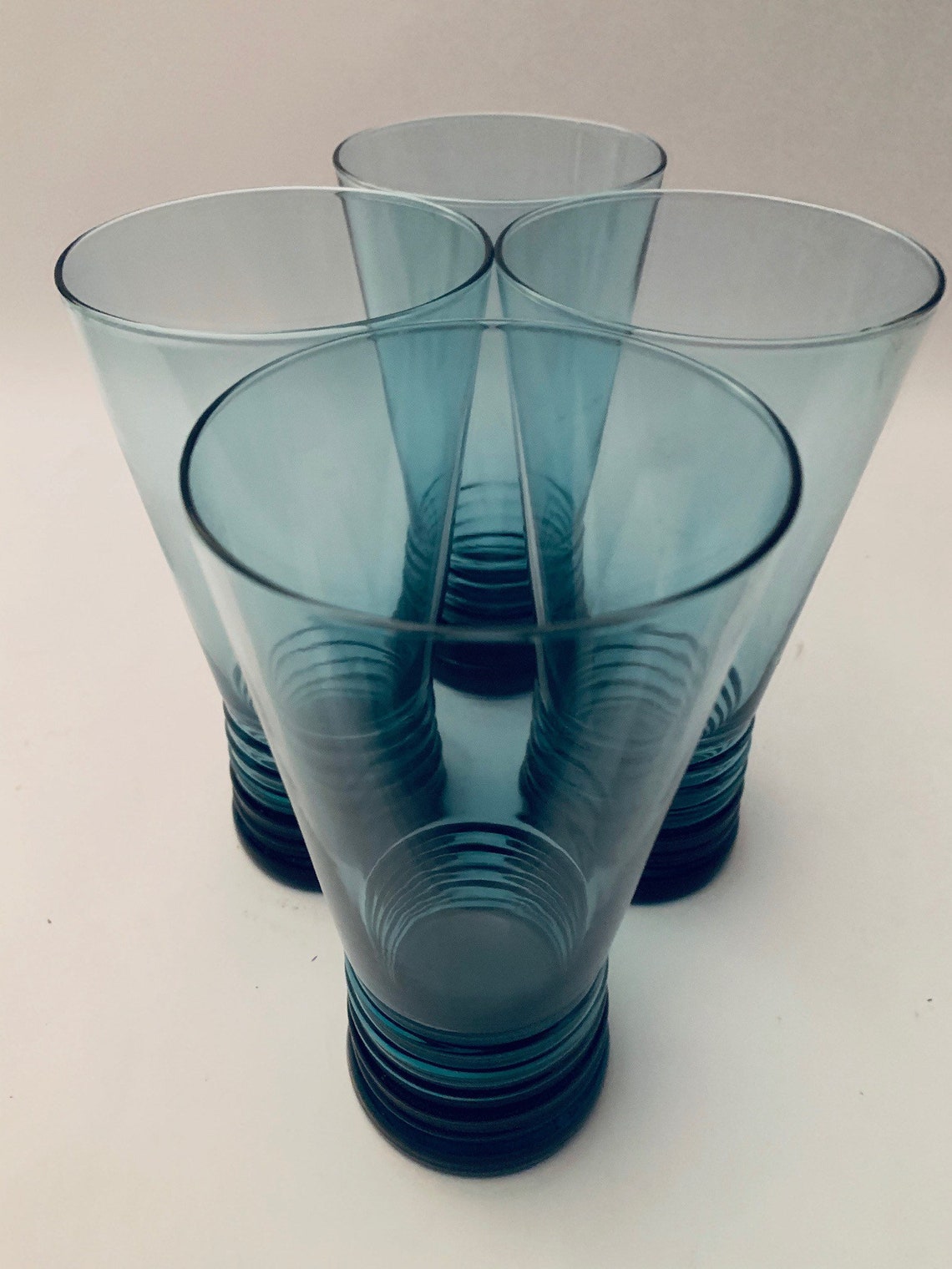 Vintage Aqua Blue Ribbed Drinking Glasses Set of 4 Etsy