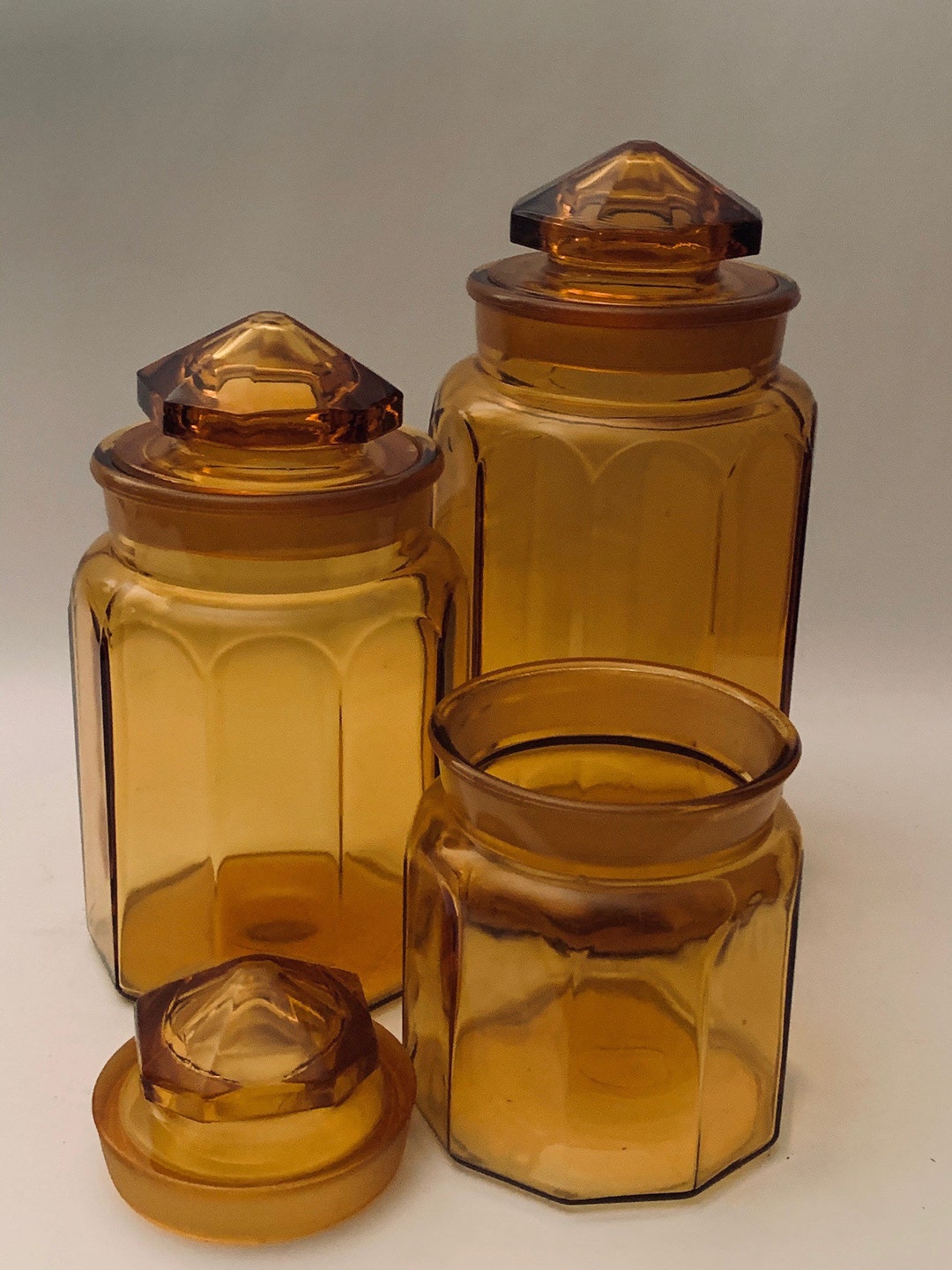 Vintage L. E. Smith Amber Panel Canisters Amber Glass Kitchen Etsy