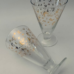 Vintage - Kahlua Mudslide Glasses Gold Stars, Rockets and K Cocktail Glasses MCM Style Barware - Set of (2)