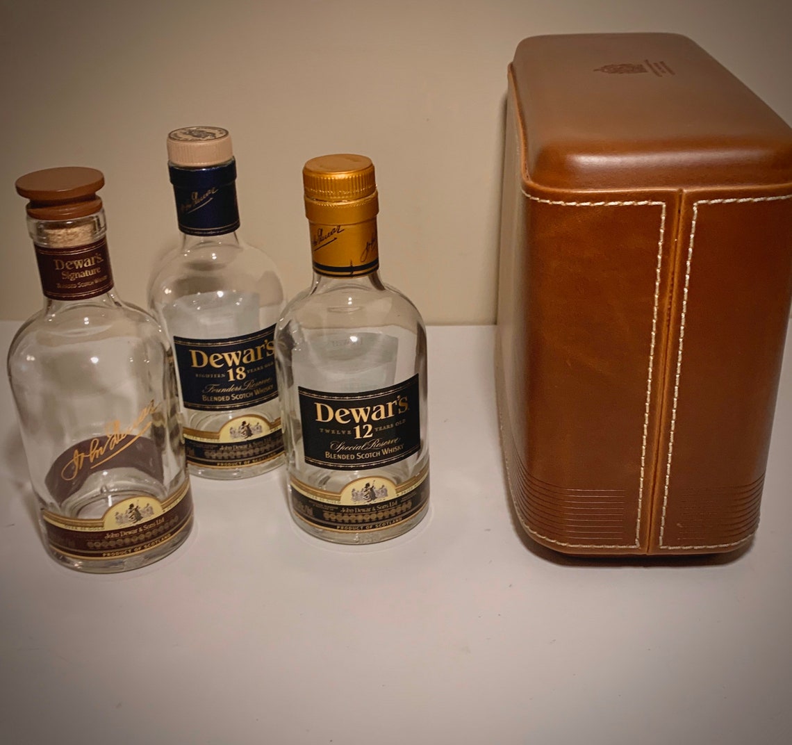 Dewars Scotch Multi Bottle Gift Set With Leather Case Mini