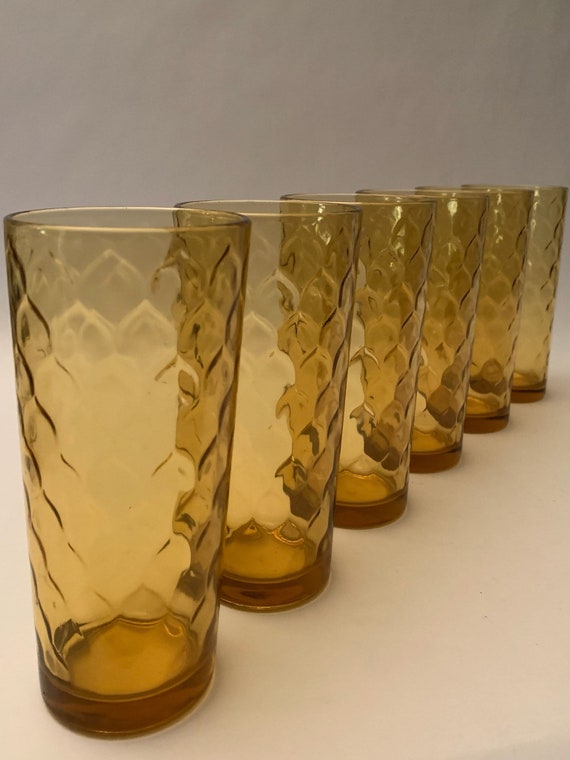 Vintage Anchor Hocking Amber Diamond Optic Iced Beverage Glasses