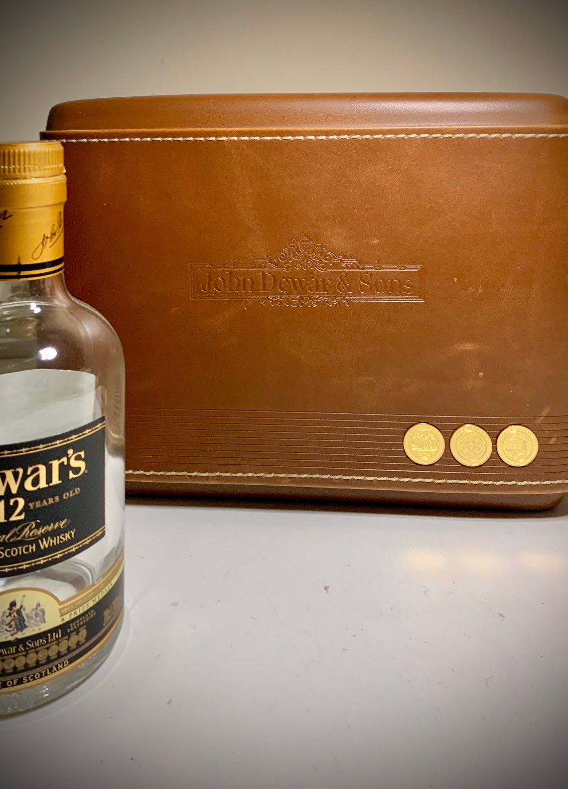Dewars Scotch Multi Bottle Gift Set With Leather Case Mini